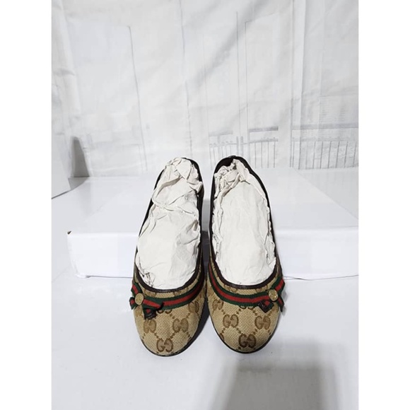 Authentic Gucci GG Canvas Web Bow Ballet Flats Beige/Brown Size 36.5 - Picture 3 of 16